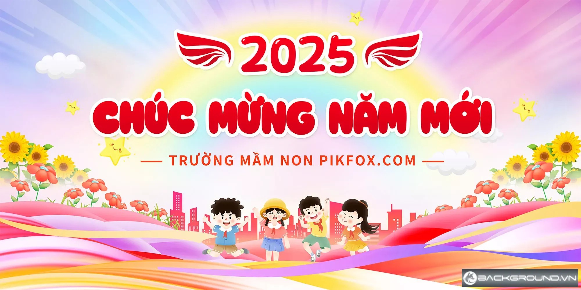 Backdrop Tết 2025 trường mầm non