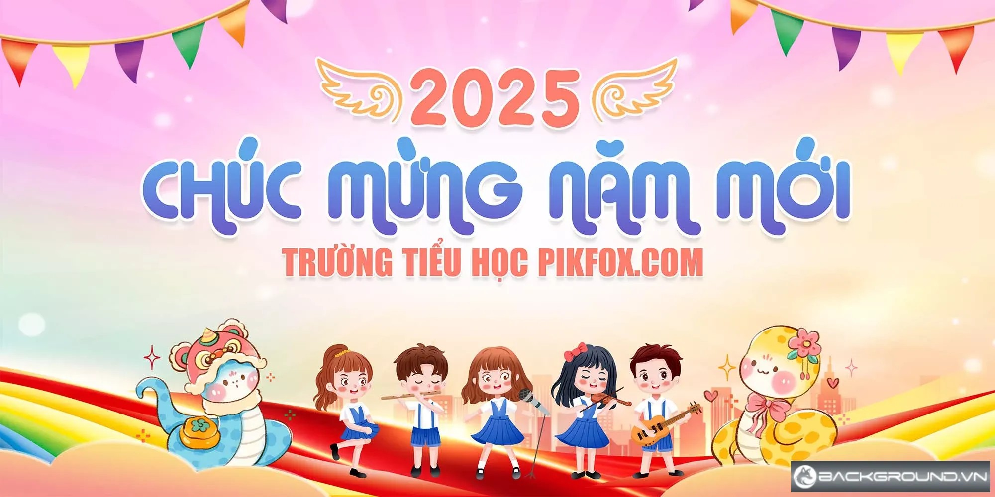 Phông nền Tết 2025 trường tiểu học