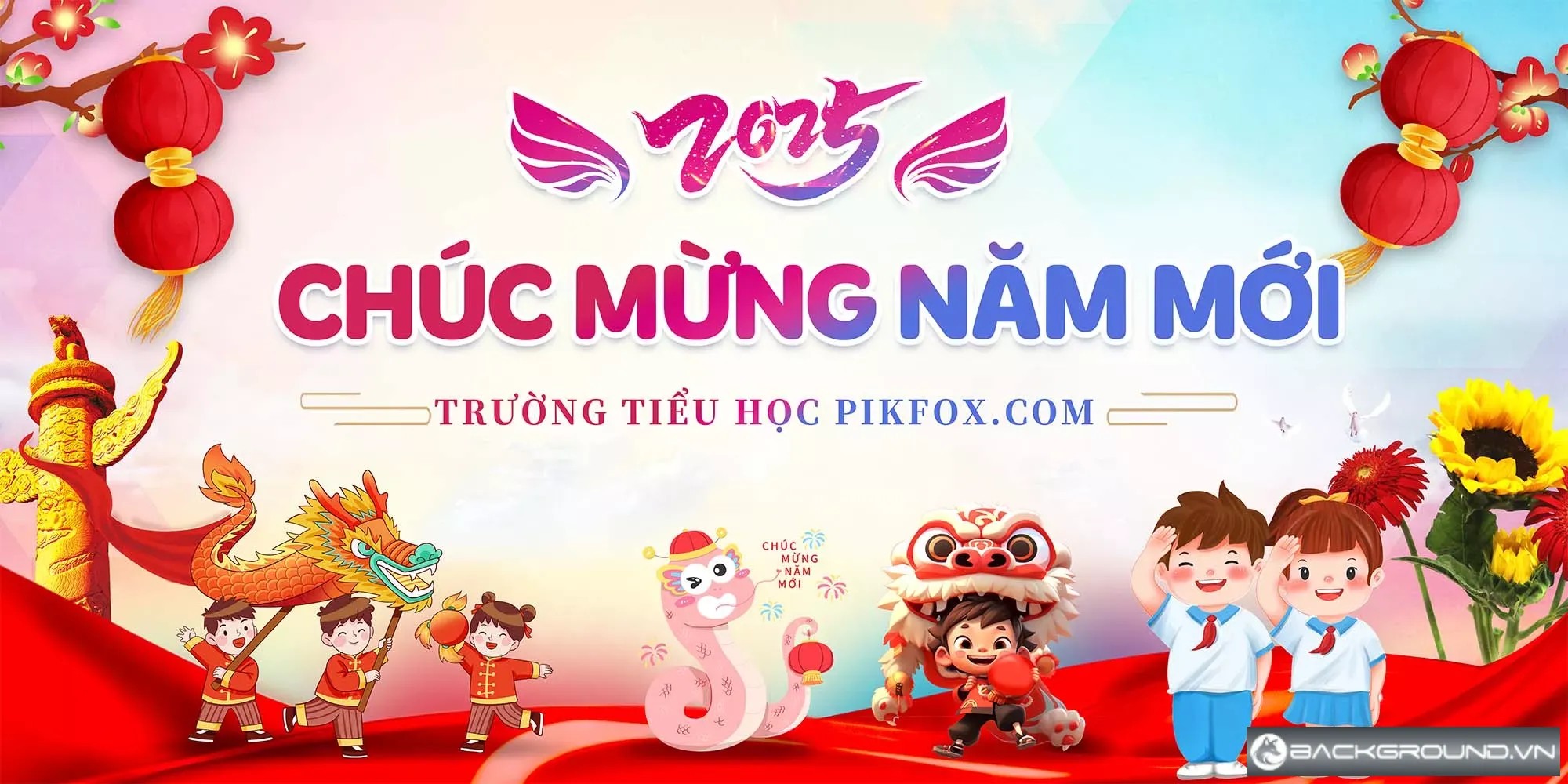 Phông tết trường tiểu học 2025