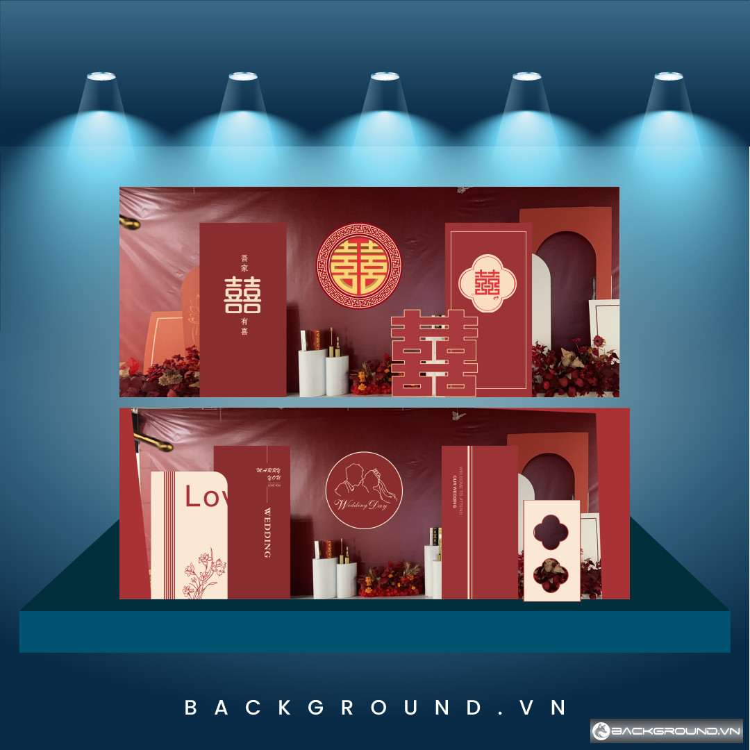 Backdrop cưới đỏ đô truyền thống kết hợp layout chụp hình dọc (79)