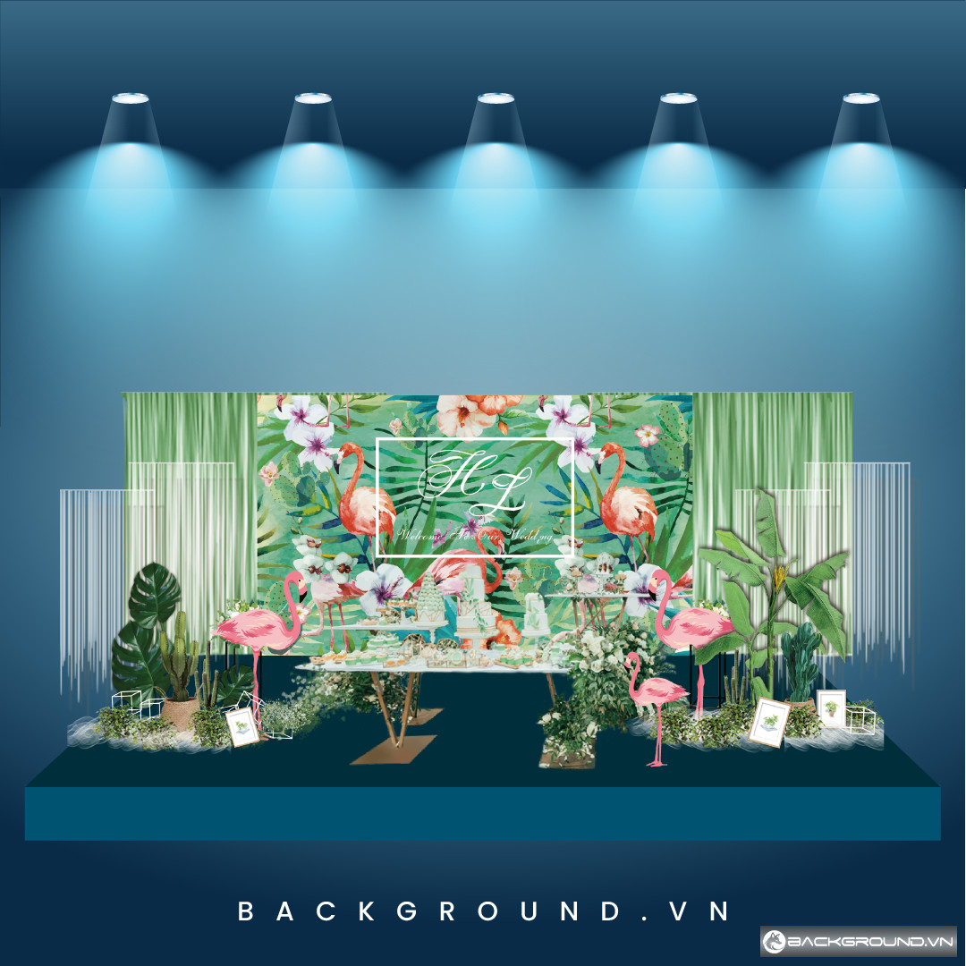 Backdrop đám cưới họa tiết flamingo nhiệt đới (108)