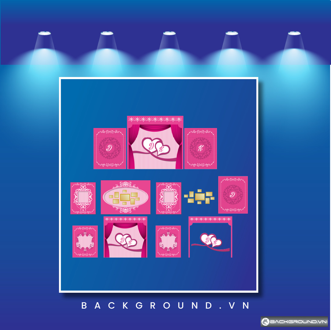 Backdrop đám cưới màu hồng nổi bật với họa tiết trái tim ghép đôi (96)