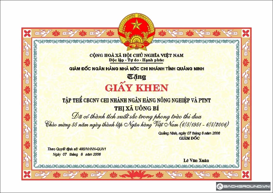 Giấy khen tập thể CBCNV ngân hàng