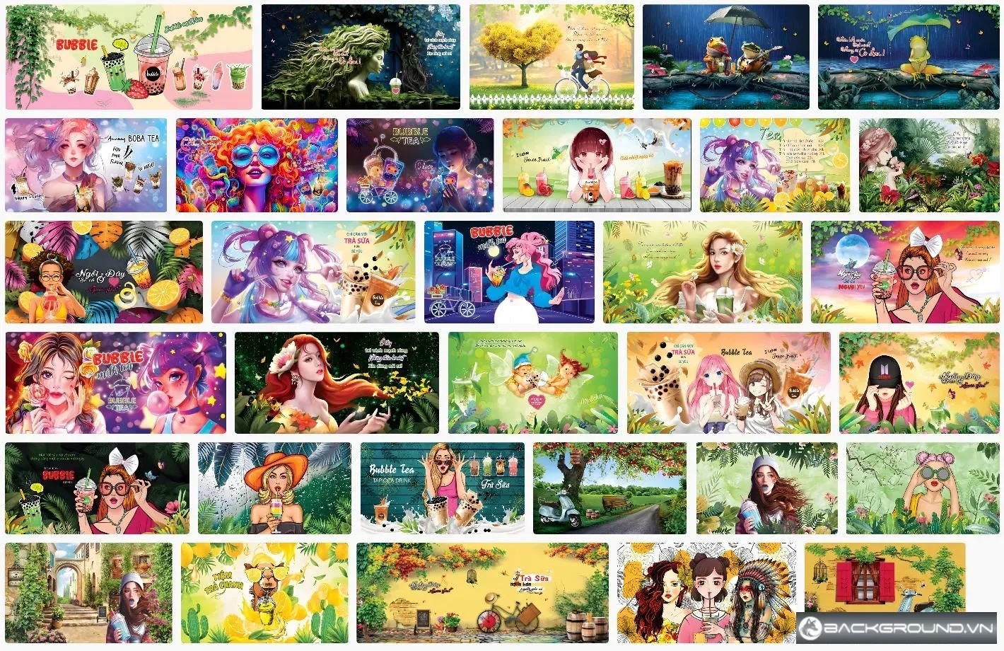 32+ Tranh tường quán trà sữa cà phê