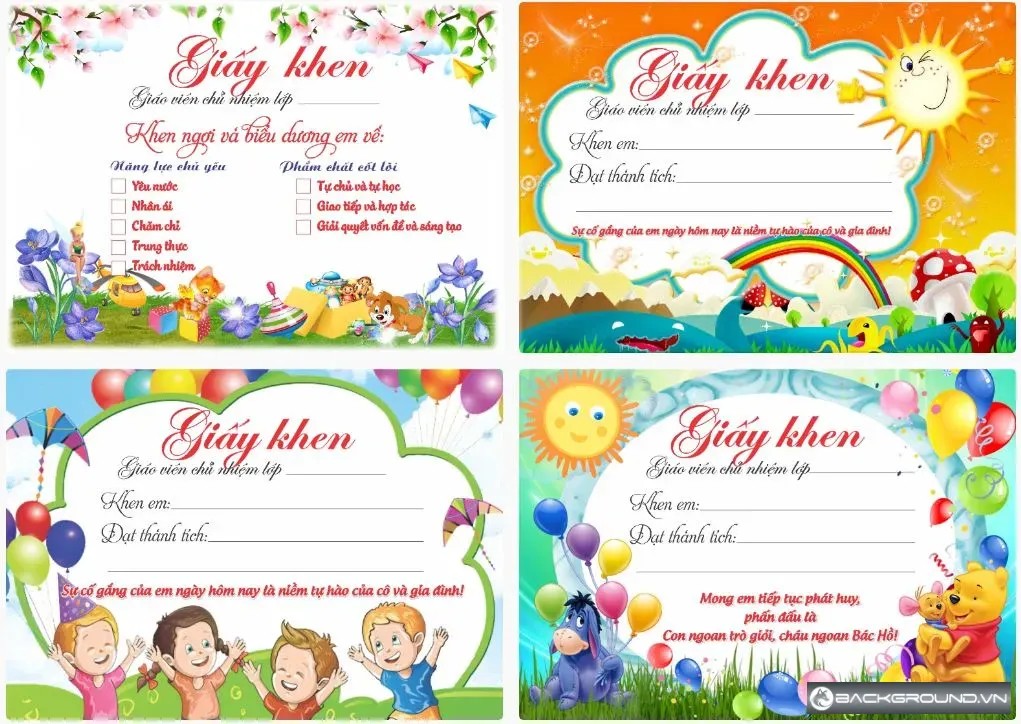 4+ Mẫu giấy khen mầm non đẹp