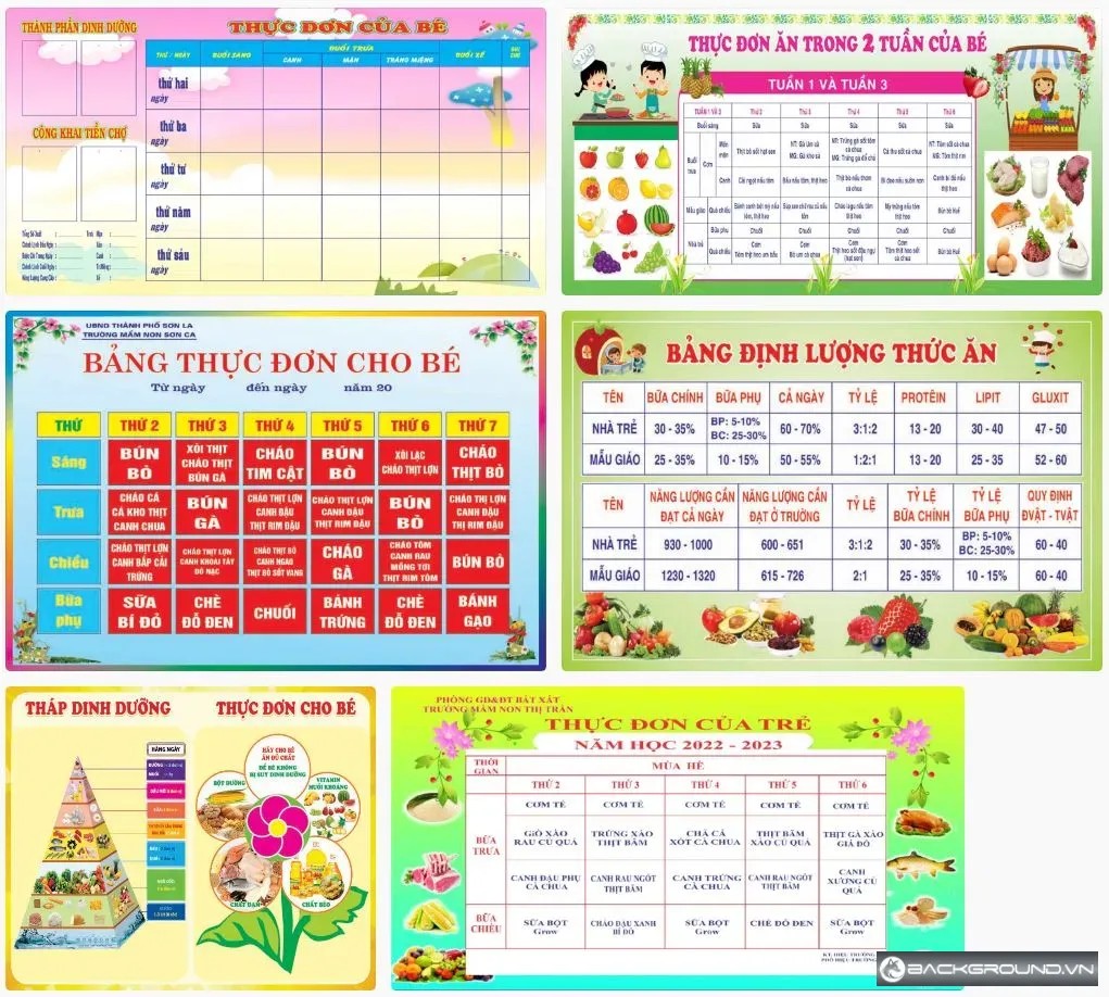 6+ Mẫu bảng thực đơn trường mầm non