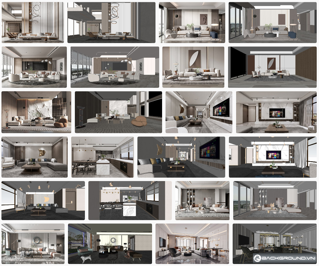 11+ Phòng khách phong cách Wabi-sabi - SketchUp