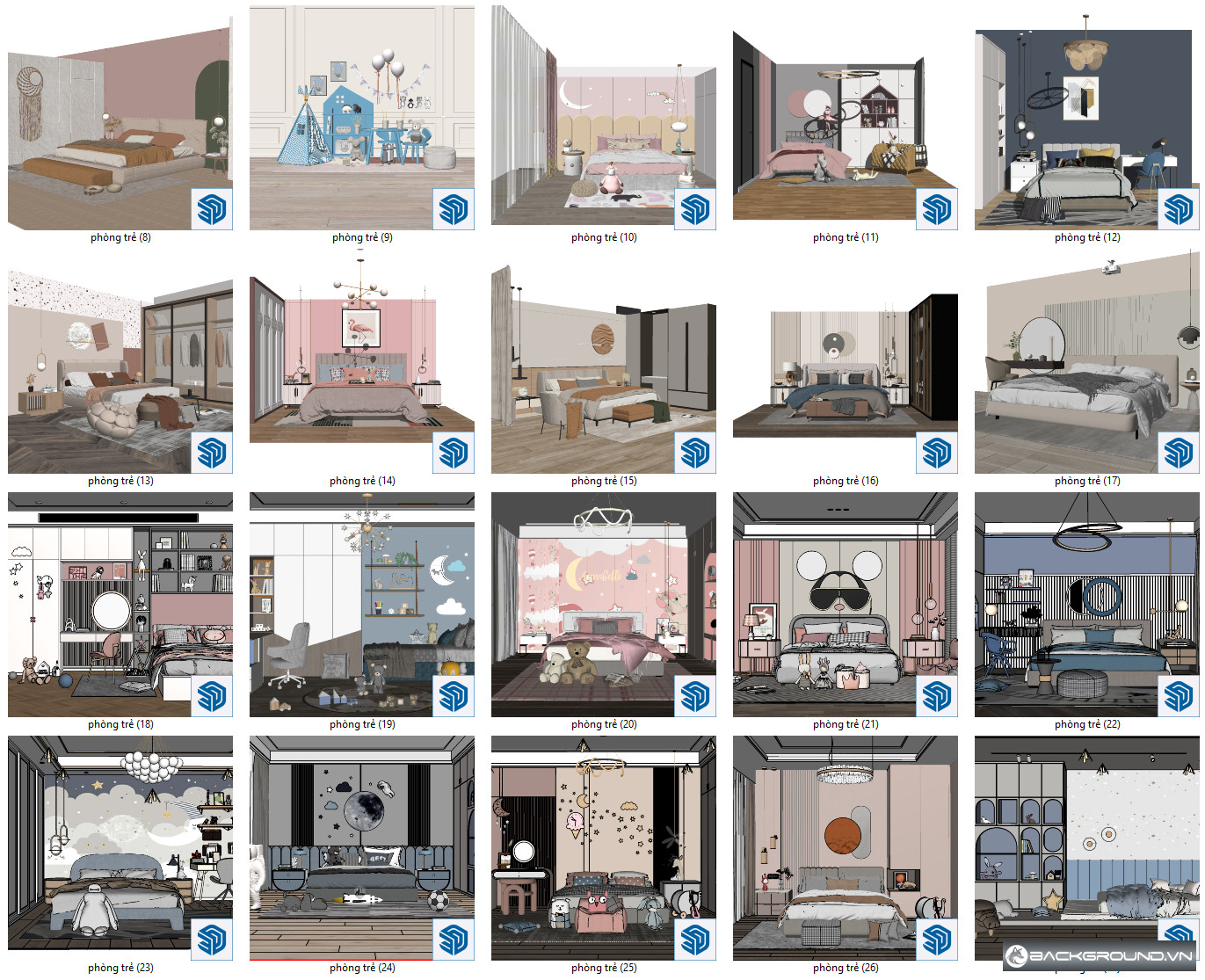 20+ Phòng ngủ trẻ em SketchUp