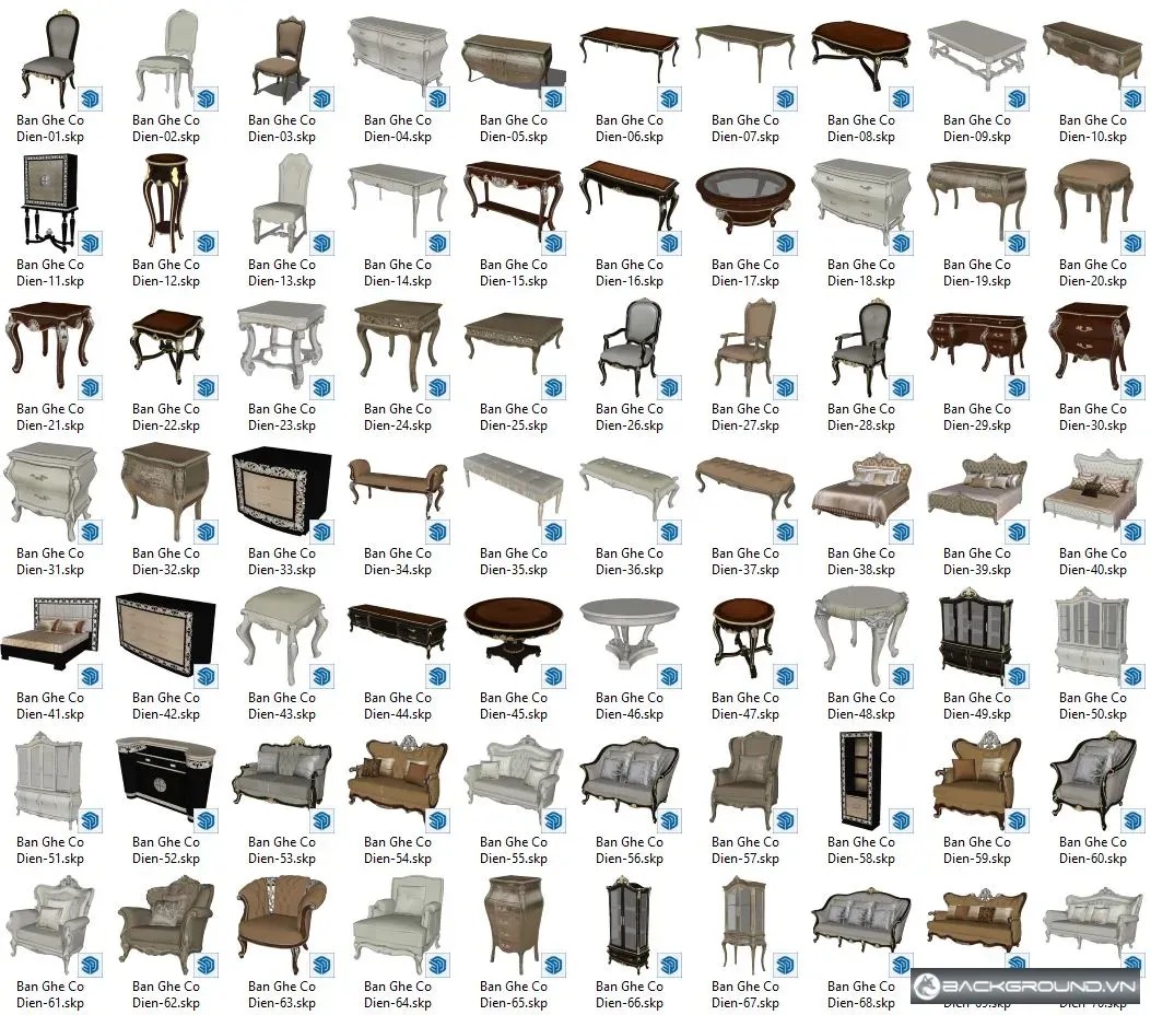 70+ Bàn ghế tân cổ điển SketchUp