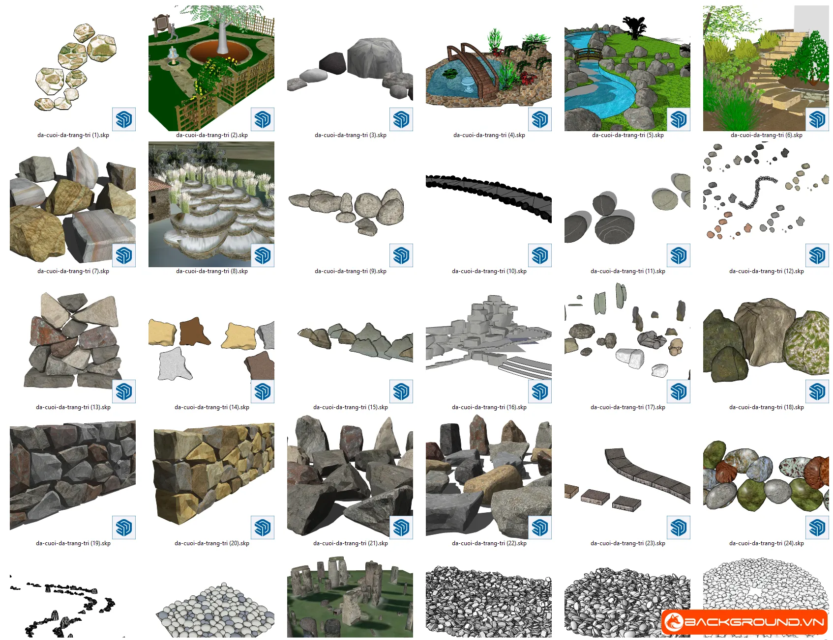 38+ Đá cuội - đá trang trí SketchUp