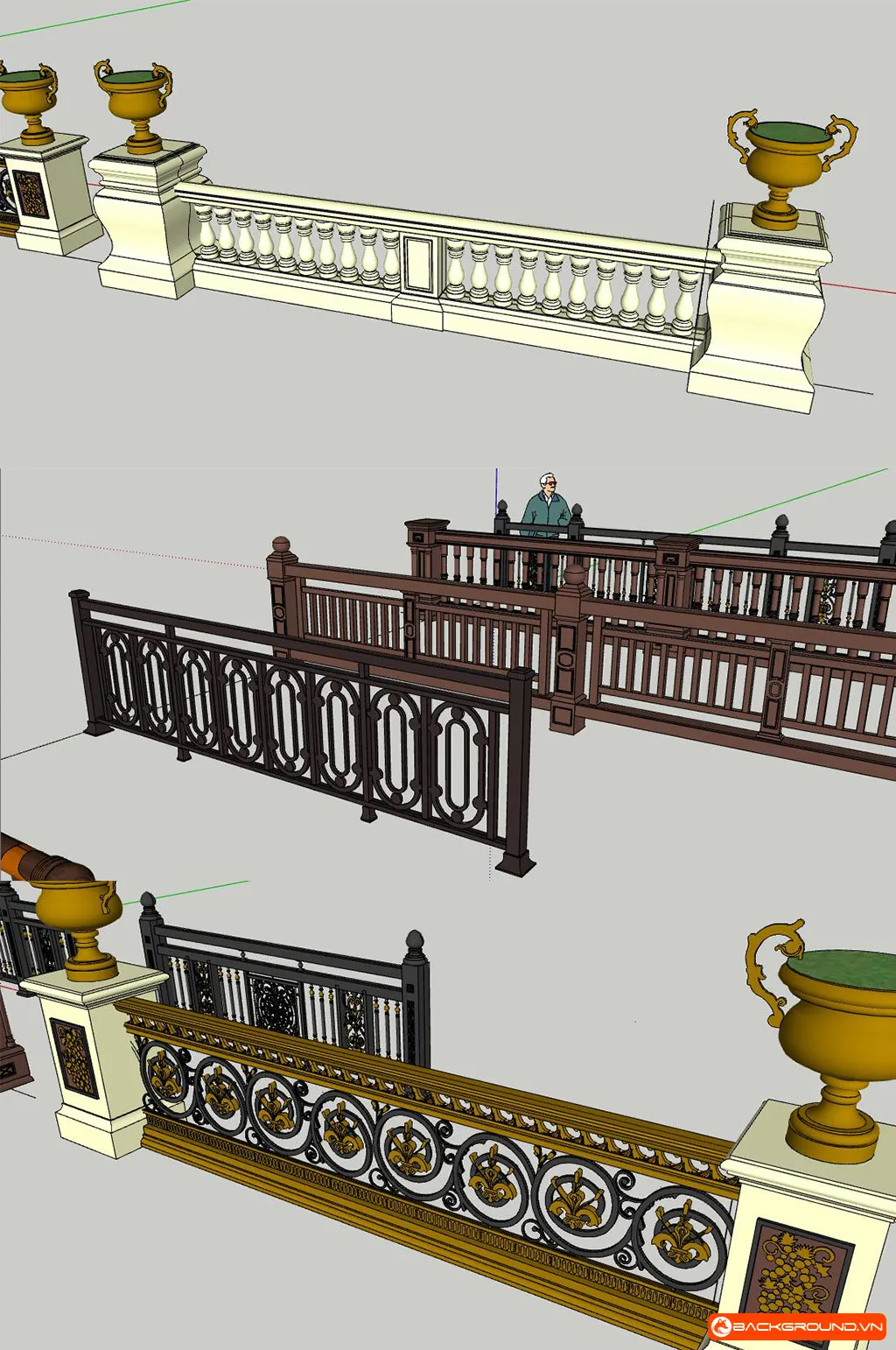 Mô hình lan can SketchUp