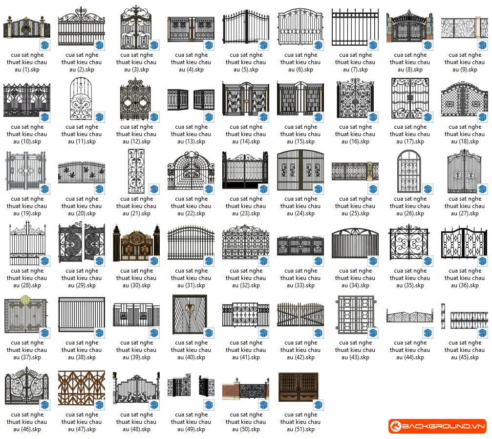 51+ Bộ Cửa sắt nghệ thuật kiểu châu Âu SketchUp