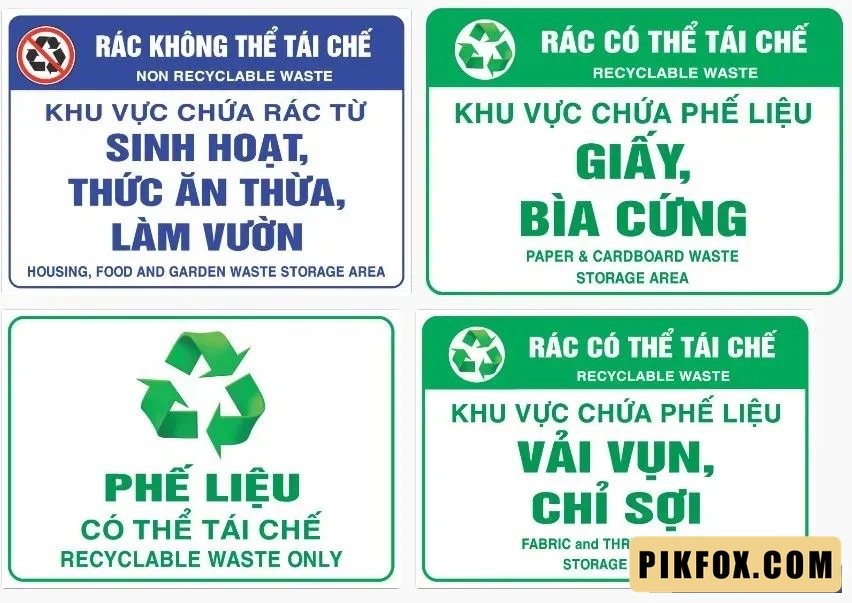 4+ Biển hướng dẫn khu vực chứa phế liệu rác thải