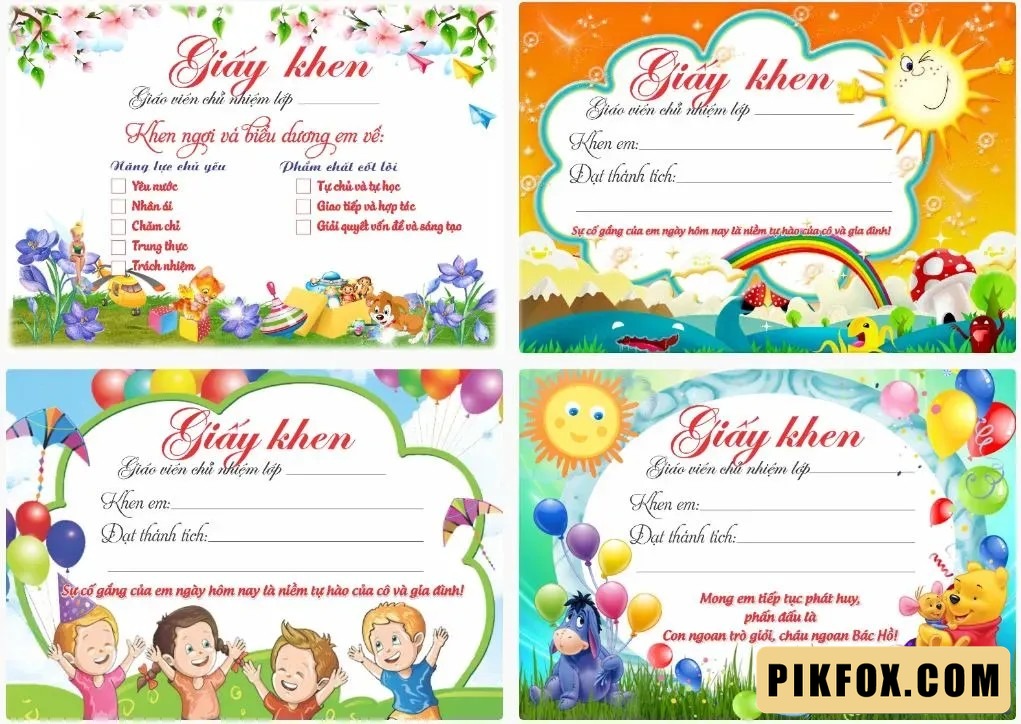 4+ Mẫu giấy khen mầm non đẹp