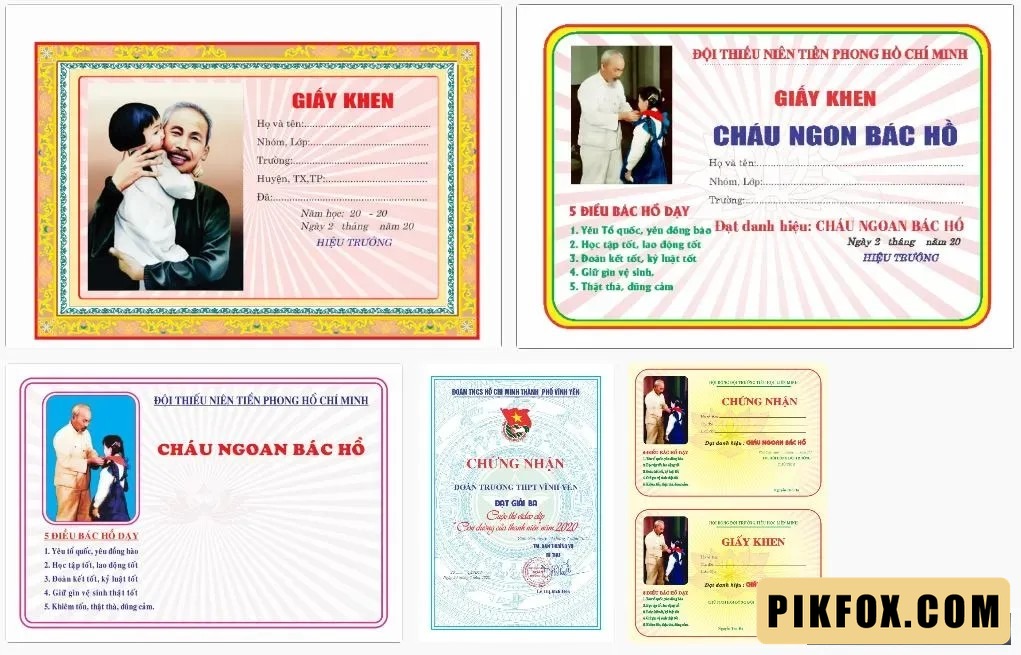 5+ Mẫu giấy khen cháu ngoan Bác Hồ