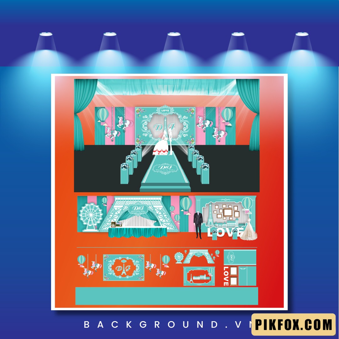 Backdrop cưới màu xanh mint phong cách lễ hội carnival hiện đại (83)