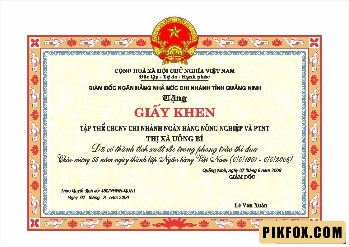 Giấy khen tập thể CBCNV ngân hàng