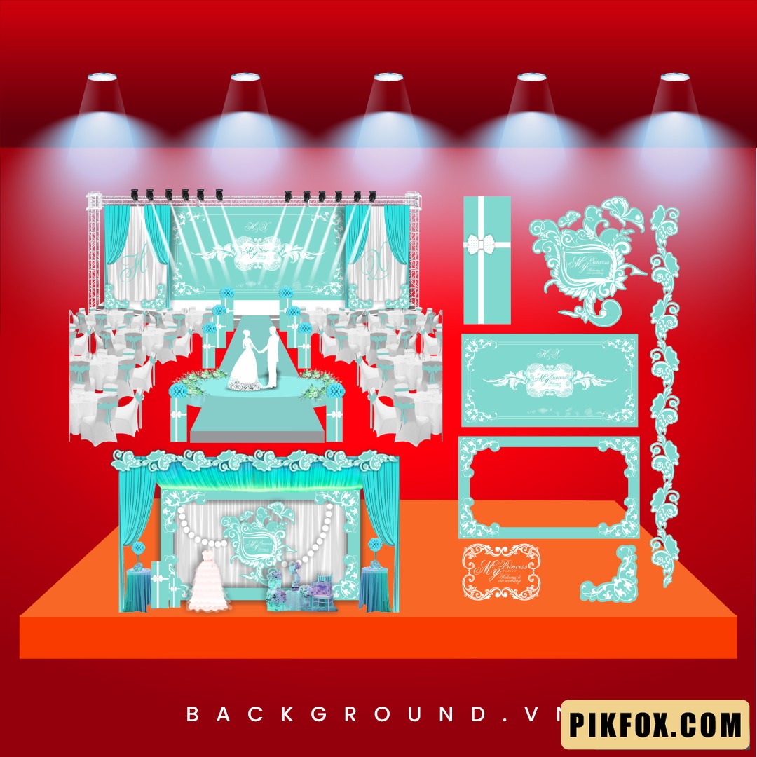 Thiết kế sân khấu cưới màu xanh bạc hà (92)