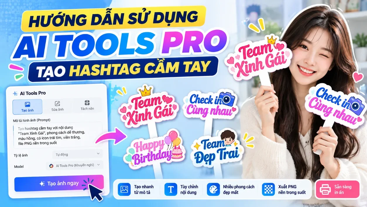 Hướng dẫn sử dụng AI Tools PRo tạo Hashtag cầm tay
