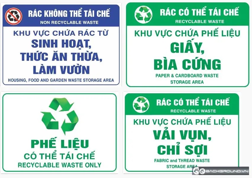 4+ Biển hướng dẫn khu vực chứa phế liệu rác thải