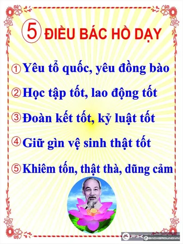 Tranh 5 điều Bác Hồ dạy thiếu niên nhi đồng