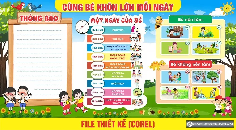 Tranh một ngày của bé ở trường mầm non