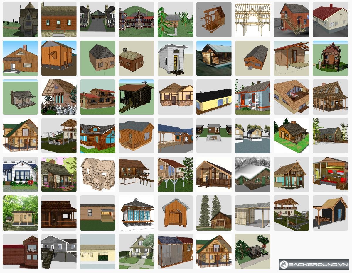 61+ Mẫu nhà gỗ SketchUp